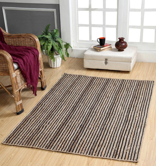 Natural jute carpet showing woven texture in a living room