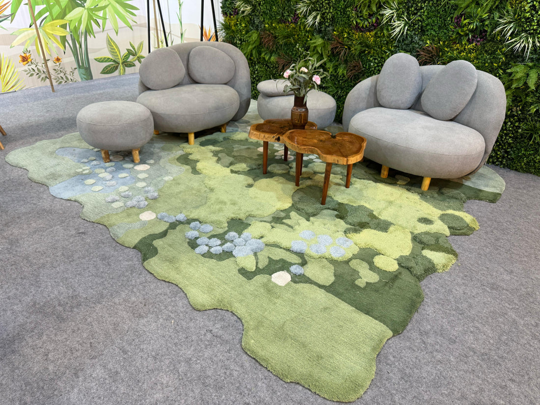 Green grass carpet laid as a floor covering