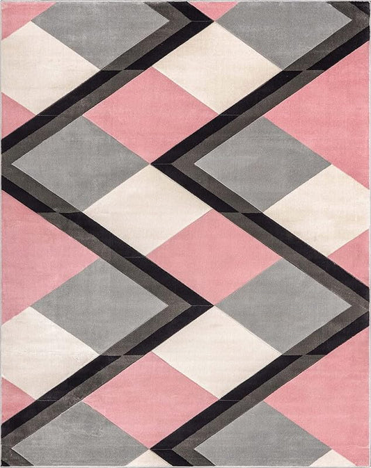 Geometric Pink Hand Tufted Carpet