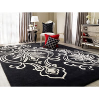 Black & White Flower Design Premium Hand Tufted Carpet