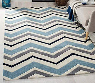 Carpet Planet Zebra Stripes Blue Color Pattern Blue Premium Hand Tufted Carpet