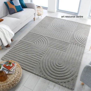 Premium quality Modern Abstract Grey Combed Curves Hand Tufted Rug