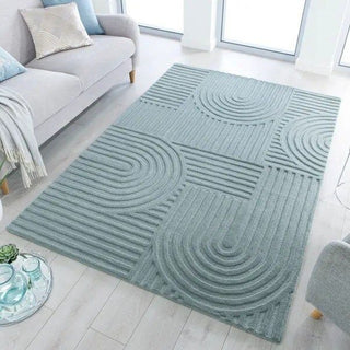 Premium quality Modern Abstract Sky Blue Combed Curves Hand Tufted Rug