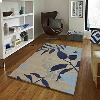 Hand Tufted Modern Design Wool Carpet for Living Room, Bedroom, Drawing Room and Hall  - BEIGE BLUE