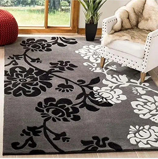 Black & White Florets Hand Tufted Carpet