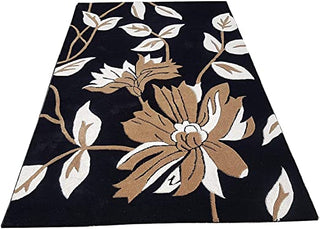 Hand Tufted Modern Design Wool Carpet for Living Room, Bedroom, Drawing Room and Hall  - Black & brown floral