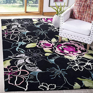 Hand Tufted Modern Design Wool Carpet for Living Room, Bedroom, Drawing Room and Hall  - Black Multicolour floral