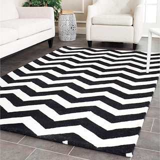 Hand Tufted Modern Design Wool Carpet for Living Room, Bedroom, Drawing Room and Hall  - Black & ivory