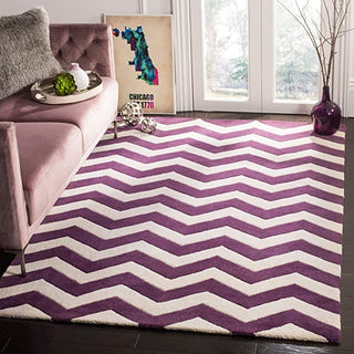 Hand Tufted Modern Design Wool Carpet for Living Room, Bedroom, Drawing Room and Hall  - Purple & ivory