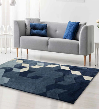 Hand Tufted Modern Design Wool Carpet for Living Room, Bedroom, Drawing Room and Hall  - Blue abstract